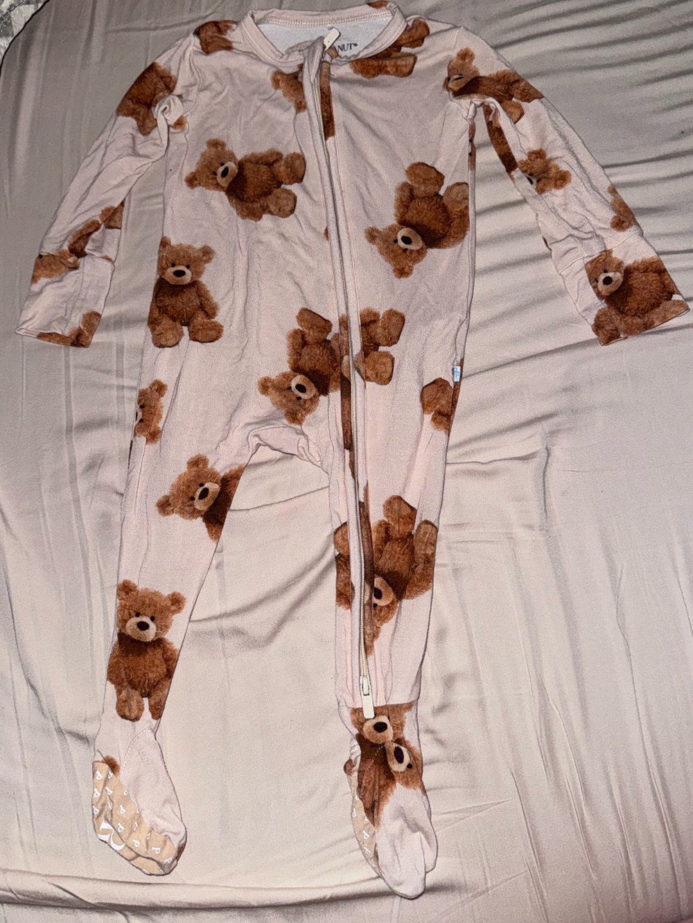 Posh Peanut (bamboo) Baby Teddy Bear Print One-Piece Pajama tan with brown bears